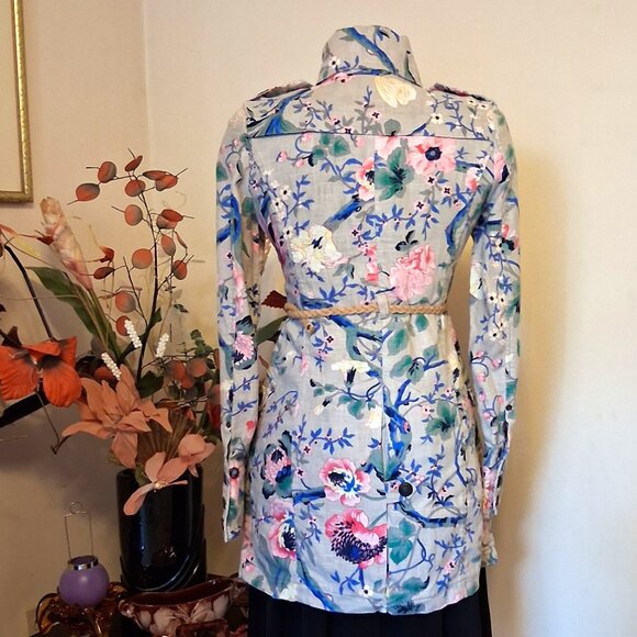 NWT DEPT Women's Elegant Floral Printed Fall Winter Trench Coat with Belt - Picture 4 of 13